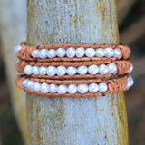 Boho Leather Bracelet with Natural Pearl
