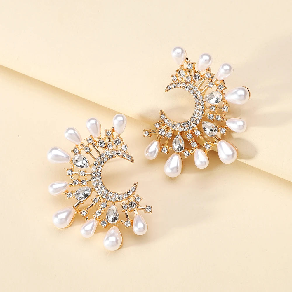 Bohemian Pearl Circle Hoop Earrings Multicolor Crystal Brincos