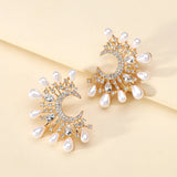 Bohemian Pearl Circle Hoop Earrings Multicolor Crystal Brincos