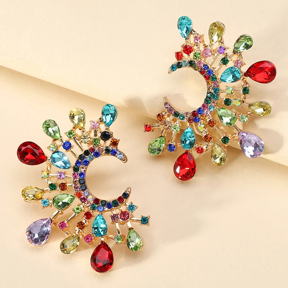 Bohemian Pearl Circle Hoop Earrings Multicolor Crystal Brincos