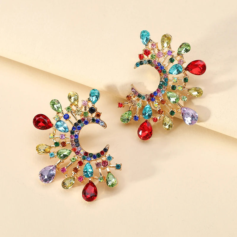 Bohemian Pearl Circle Hoop Earrings Multicolor Crystal Brincos