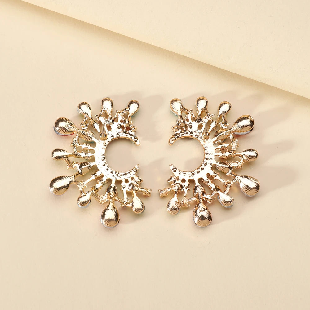 Bohemian Pearl Circle Hoop Earrings Multicolor Crystal Brincos