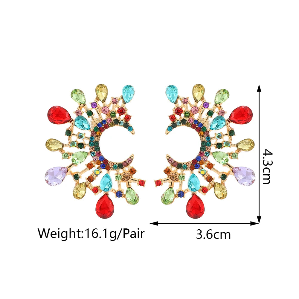 Bohemian Pearl Circle Hoop Earrings Multicolor Crystal Brincos