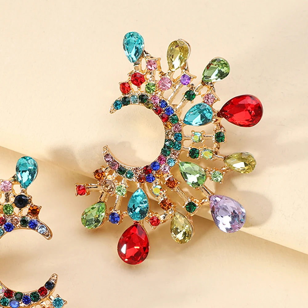 Bohemian Pearl Circle Hoop Earrings Multicolor Crystal Brincos