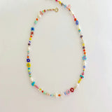 Stained Glass Rice Bead Necklace Natural Pearl Women's Short Necklace