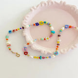 Stained Glass Rice Bead Necklace Natural Pearl Women's Short Necklace