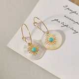 Stainless Steel Sunflower Shell Hoop Earrings