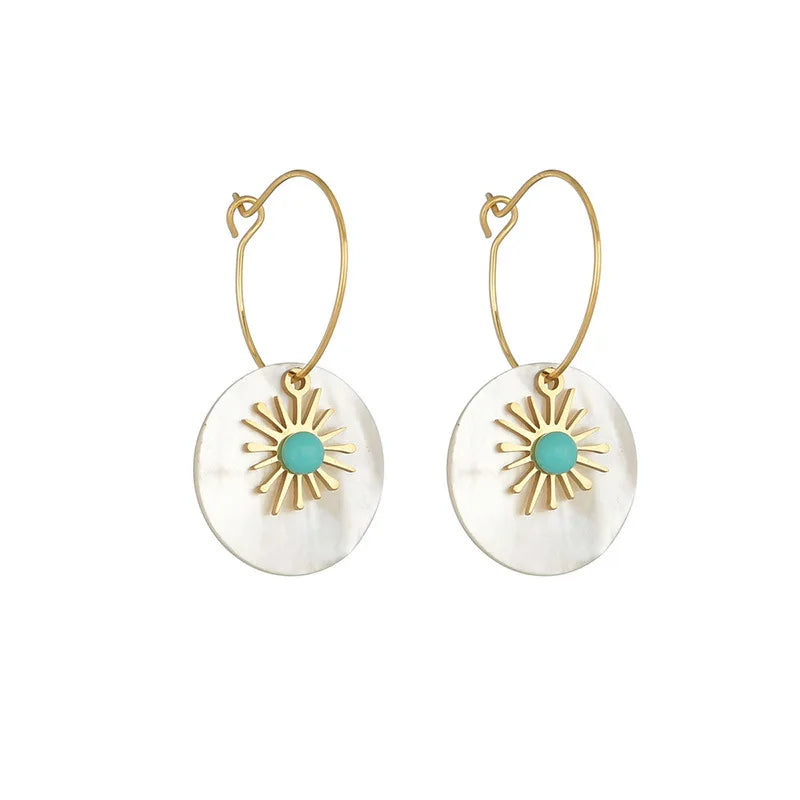Stainless Steel Sunflower Shell Hoop Earrings