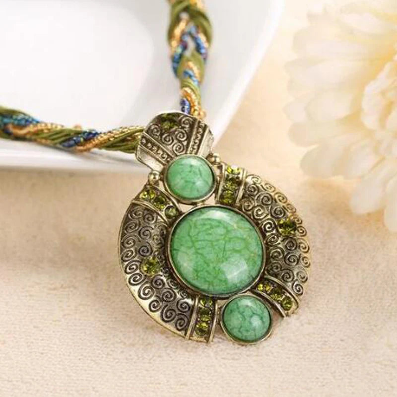 Boho Beaded Vintage Turquoise Rhinestone Necklace