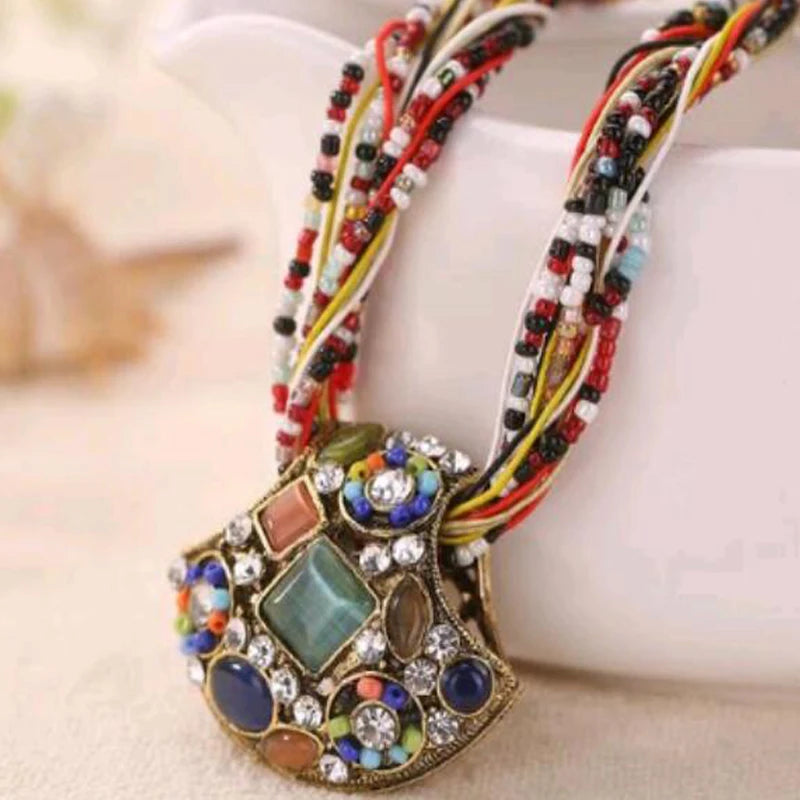 Bohemian Turquoise Rhinestone Necklace