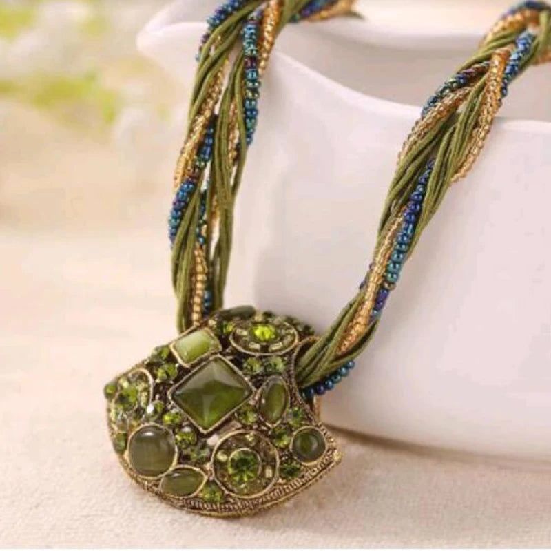 Bohemian Turquoise Rhinestone Necklace