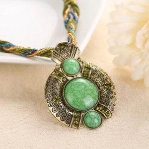 Boho Beaded Vintage Turquoise Rhinestone Necklace