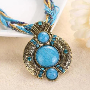Boho Beaded Vintage Turquoise Rhinestone Necklace