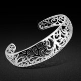 Bohemian Silver Bangle-925 Silver Open Bracelet-Adjustable Pattern Bangle
