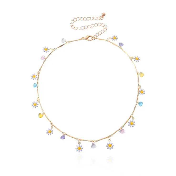 Bohemian Crystal Flower Tassel Pendant Choker Necklace
