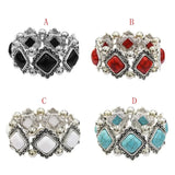 Boho Stone Bracelets Elastic Bangles Tibetan Silver Ethnic Vintage Stretch