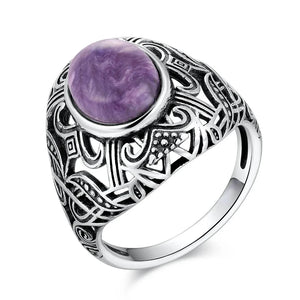 Charoite Silver Ring for Women Vintage Wedding Bands