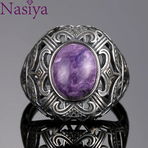 Charoite Silver Ring for Women Vintage Wedding Bands