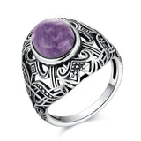 Charoite Silver Ring for Women Vintage Wedding Bands