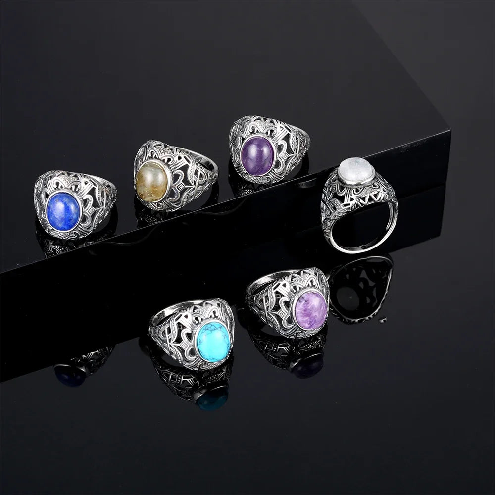 Charoite Silver Ring for Women Vintage Wedding Bands