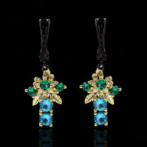 Bohemian Style Zircon Drop Earrings Golden Flower Silver Jewelry