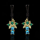 Bohemian Style Zircon Drop Earrings Golden Flower Silver Jewelry