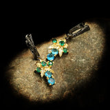 Bohemian Style Zircon Drop Earrings Golden Flower Silver Jewelry