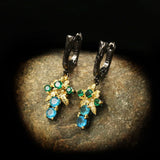 Bohemian Style Zircon Drop Earrings Golden Flower Silver Jewelry