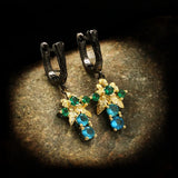 Bohemian Style Zircon Drop Earrings Golden Flower Silver Jewelry