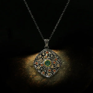 Colorful Zircon Round Pendant 925 Silver Necklace
