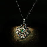 Colorful Zircon Round Pendant 925 Silver Necklace