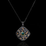 Colorful Zircon Round Pendant 925 Silver Necklace
