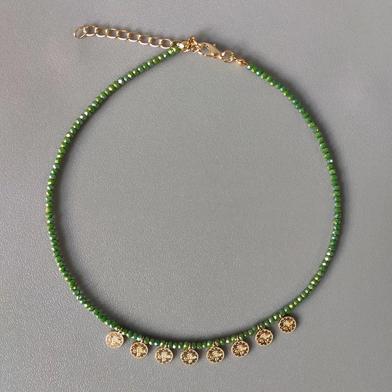 Boho Style Crystal Beaded Pendant Choker Necklace