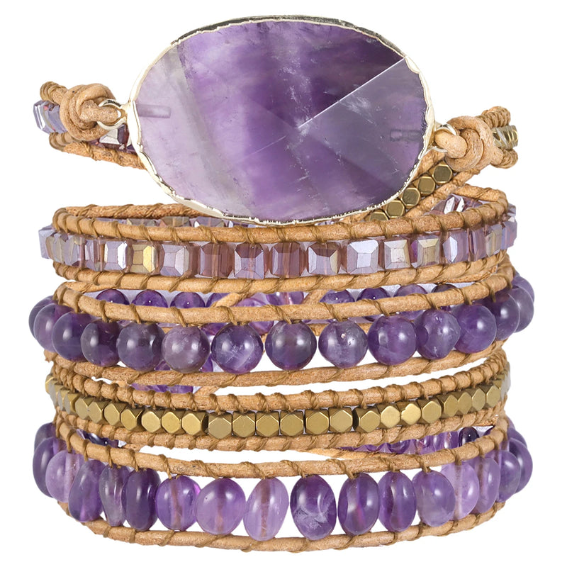 Amethyst Braided Bracelet Reiki Healing Crystal Stone Bead Wrap