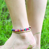 Bohemian Style Natural Gravel Anklet Hand-woven Double-layer Beach Foot Jewelry