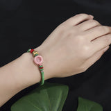 Boho Rose Quartz Wrap Bracelet with Copper Bell Dangle