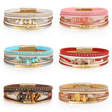 Boho Summer Leather Bracelet with Stone Beads