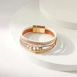 Boho Summer Leather Bracelet with Stone Beads