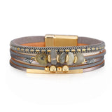 Boho Summer Leather Bracelet with Stone Beads