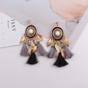Bohemian Tassel Clip Earrings No Piercing Acrylic Beads Jewelry