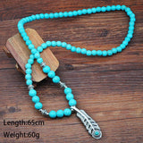 Boho Tassel Wood Bead Necklace with Turquoise Pendant
