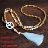 Boho Tassel Wood Bead Necklace with Turquoise Pendant