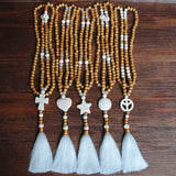 Boho Tassel Wood Bead Necklace with Turquoise Pendant
