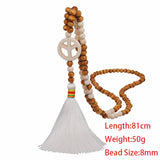 Boho Tassel Wood Bead Necklace with Turquoise Pendant