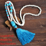 Boho Tassel Wood Bead Necklace with Turquoise Pendant
