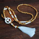 Boho Tassel Wood Bead Necklace with Turquoise Pendant