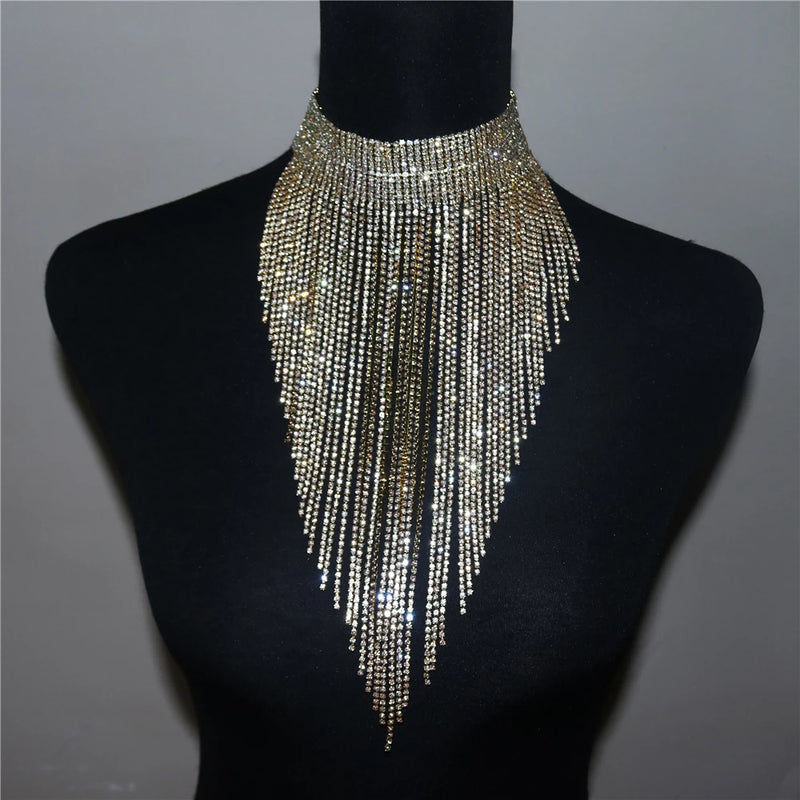 Bohemian Tassel Necklace Rhinestone Crystal Choker Women Party Jewelry