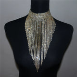 Bohemian Tassel Necklace Rhinestone Crystal Choker Women Party Jewelry