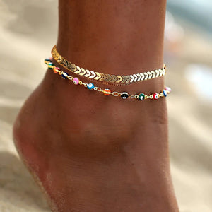 Bohemian Eyes Beads Anklet Daisy Flower Pendant Foot Jewelry