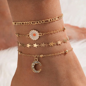 Bohemian Eyes Beads Anklet Daisy Flower Pendant Foot Jewelry